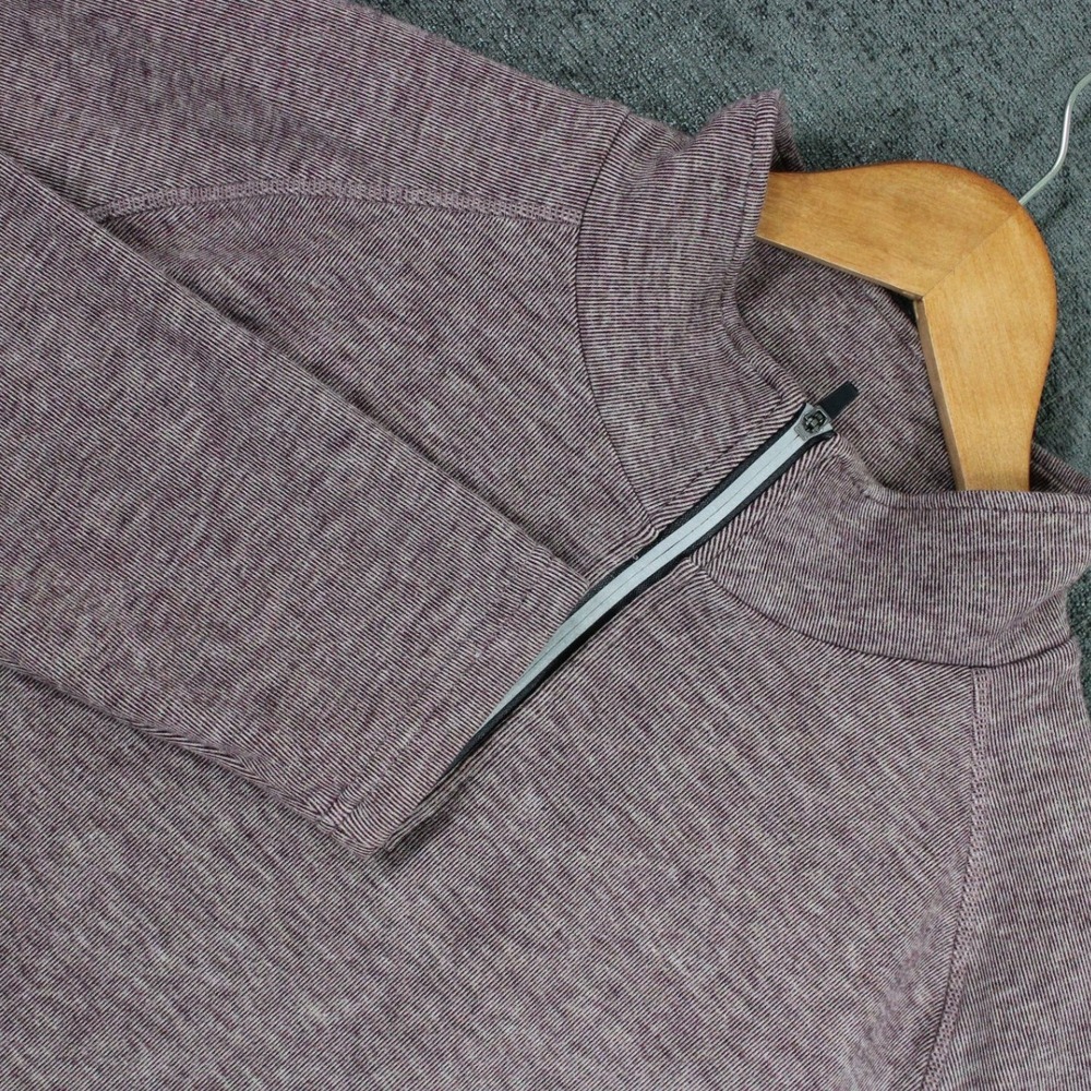 Zengjo Mens Large Burgundy Heathered Quarter Zip Pullover Mock Neck Ribbed Top